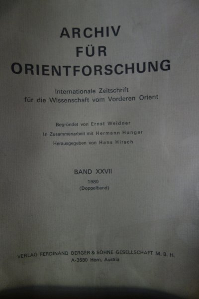 Archiv für Orientforschung Band 27/1980