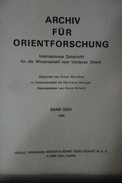 Archiv für Orientforschung Band 31/1984