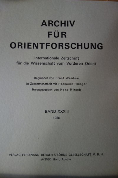 Archiv für Orientforschung Band 33/1986