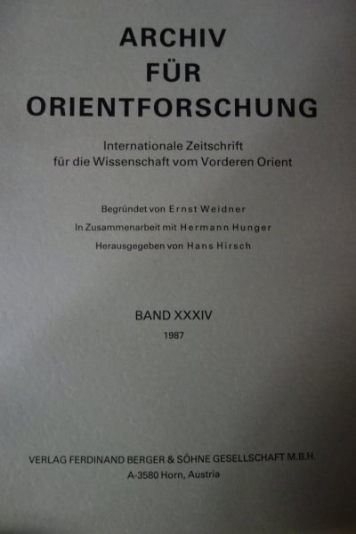 Archiv für Orientforschung Band 34/1987